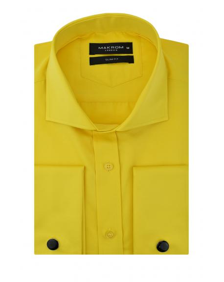 SL 6111 Men's yellow plain double cuff shirt with cufflinks